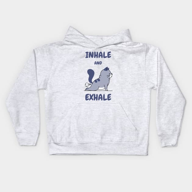 yoga cat funny inhale and exhale Kids Hoodie by Mced